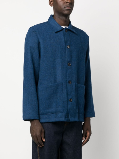 Shop Universal Works Travail Button-fastening Overshirt Jacket In Blue