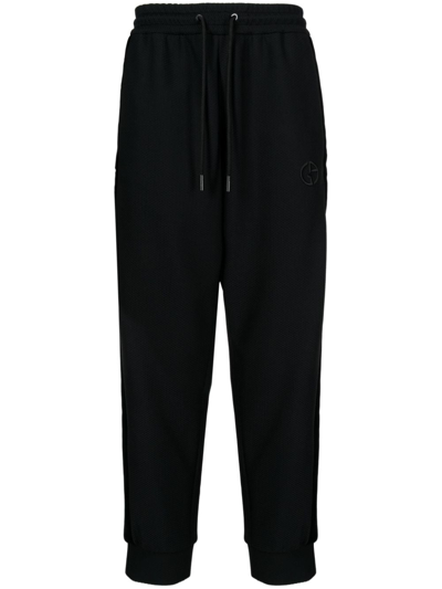 Shop Giorgio Armani Logo-embroidered Tapered Track Pants In Black