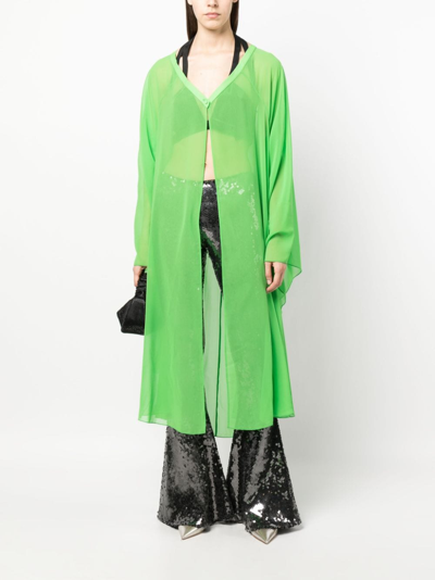 Shop Styland Draped Georgette Coat In Green