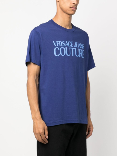 Shop Versace Jeans Couture Logo-print Cotton T-shirt In Blue