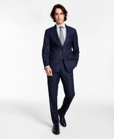 Shop Calvin Klein Mens Slim Fit Wool Blend Stretch Suit Separates In Blue Windowpane