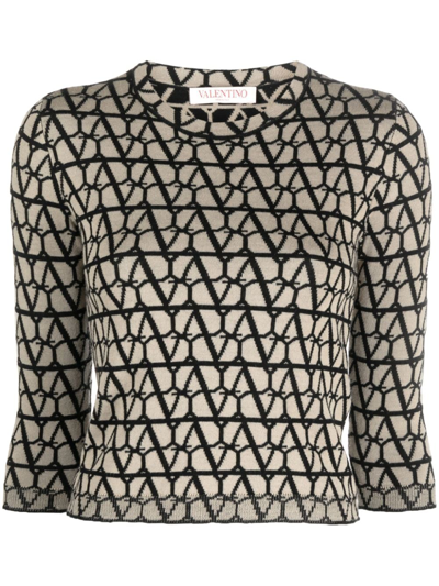 Shop Valentino Toile Iconographe Wool Top In Beige