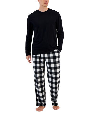 Shop Club Room Men's Buffalo Check Fleece Pajama Pants & Solid Pajama Top Set, Created For Macy's In White