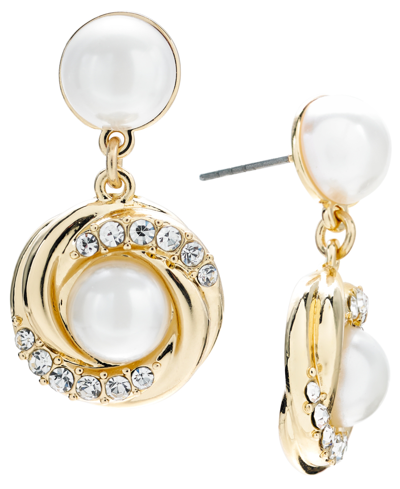 Shop Charter Club Gold-tone Pave & Imitation Pearl Drop Earrings, Created For Macy's