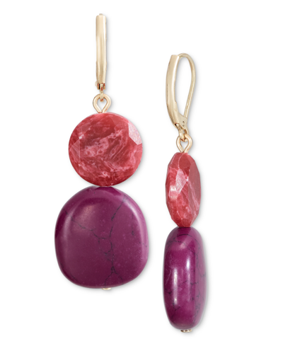 Shop Style & Co Gold-tone Stone Double Drop Earrings, Created For Macy's In Purple