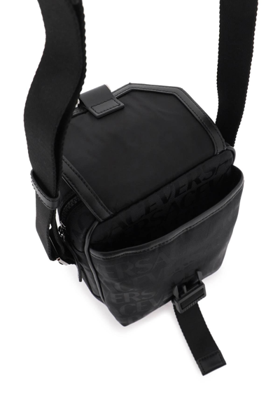 Shop Versace Allover 'neo Nylon' Crossbody Bag In Black