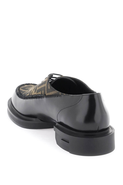 Shop Fendi 'frame' Lace-up Shoes In Brown,black