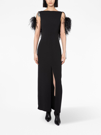 Shop 16arlington Nerine Feather-detail Midi Dress In Schwarz
