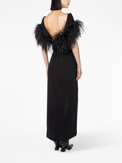Shop 16arlington Nerine Feather-detail Midi Dress In Schwarz