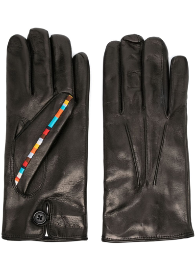 Shop Paul Smith Stripe-detail Leather Gloves In Schwarz