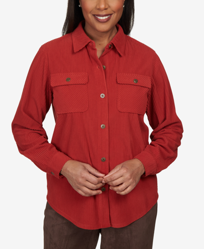 Shop Alfred Dunner Women's Autumn Weekend Soft Cord Shirt Jacket In Russet