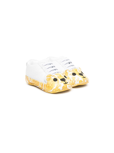 Shop Versace Graphic-print Leather Trainers In White