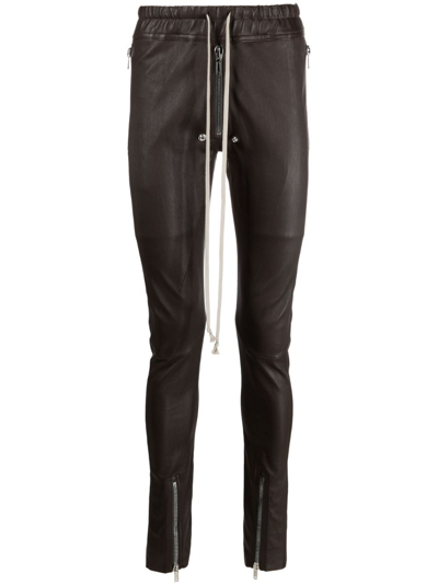 Shop Rick Owens Drawstring Leather Skinny Trousers In Brown