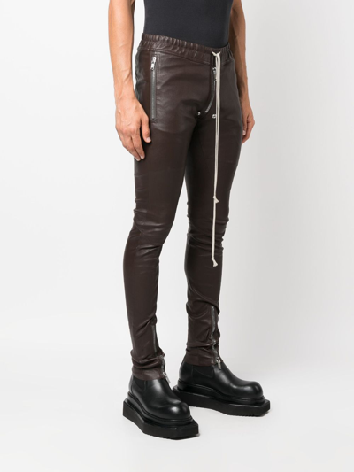 Shop Rick Owens Drawstring Leather Skinny Trousers In Brown