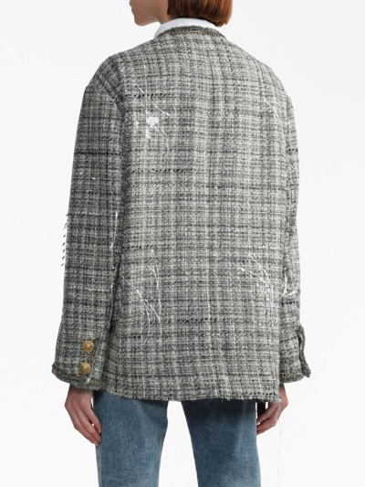Shop R13 Paint-splatter Buttoned Tweed Jacket In Grey