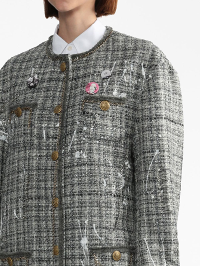 Shop R13 Paint-splatter Buttoned Tweed Jacket In Grey