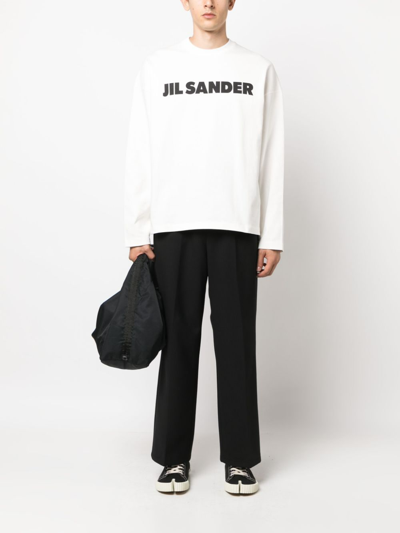 Jil Sander Men White Crewneck Sweatshirt With Contrasting Logo Print At The Front In Cotton Man In White