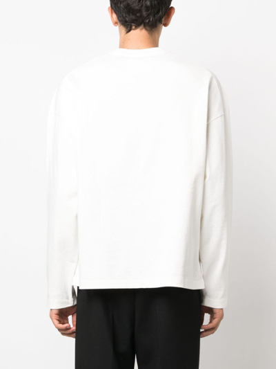 Jil Sander Men White Crewneck Sweatshirt With Contrasting Logo Print At The Front In Cotton Man In White