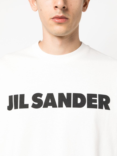 Jil Sander Men White Crewneck Sweatshirt With Contrasting Logo Print At The Front In Cotton Man In White