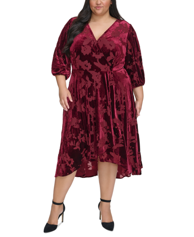Shop Calvin Klein Plus Size Burnout Velvet Faux-wrap Dress In Rosewood