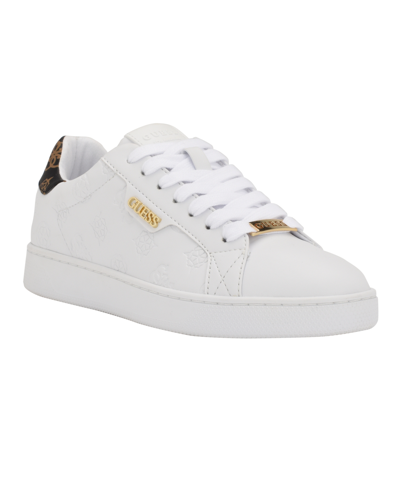 Shop Guess Women's Renzy Easy Lace Up Sneakers With Logo Details In White Multi