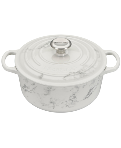 Shop Le Creuset 4.5 Quart Cast Iron Round Dutch Oven With Marble Applique In White