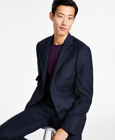 Shop Calvin Klein Men's Slim-fit Textured Suit Jacket In Green Black