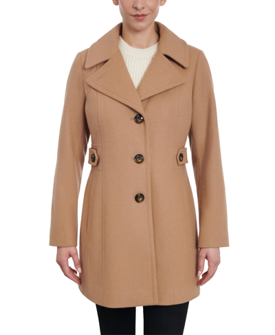 Shop Anne Klein Women's Single-breasted Wool Blend Peacoat, Created For Macy's In Camel