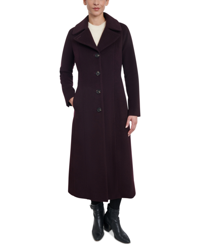 Shop Anne Klein Women's Single-breasted Wool Blend Maxi Coat, Created For Macy's In Merlot