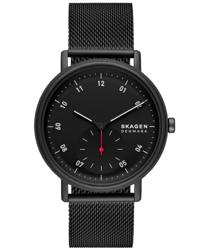 Shop Skagen Men's Kuppel Quartz Three Hand Black Stainless Steel Watch, 44mm