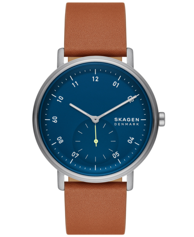 Shop Skagen Men's Kuppel Quartz Three Hand Brown Leather Watch, 44mm