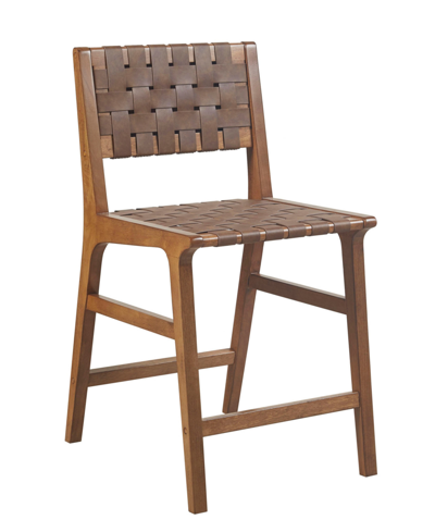 Shop Ink+ivy Oslo 24" High Faux Leather Woven Counter Stool In Brown