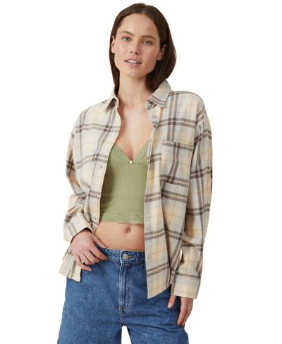 Shop Cotton On Women's Boyfriend Flannel Shirt In Carrie Check Gray