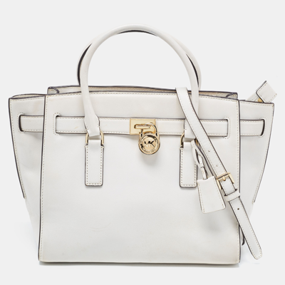 Pre-owned Michael Michael Kors White Leather Hamilton East West Tote