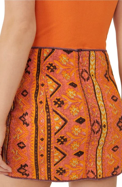 Shop Free People Cleo Print Faux Wrap Cotton Miniskirt In Rust Combo