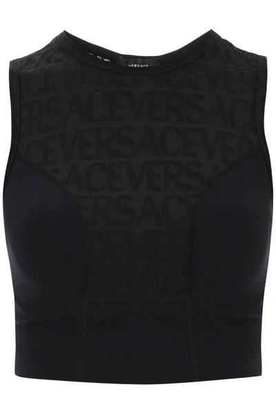 Shop Versace Sports Crop Top With Lettering In Black