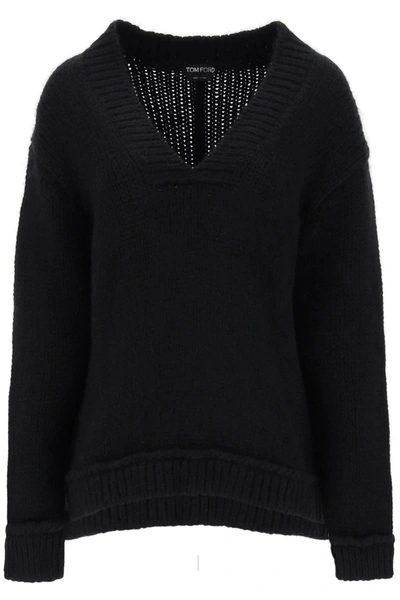 Shop Tom Ford V-neck Sweater In Alpaca Wool In Nero
