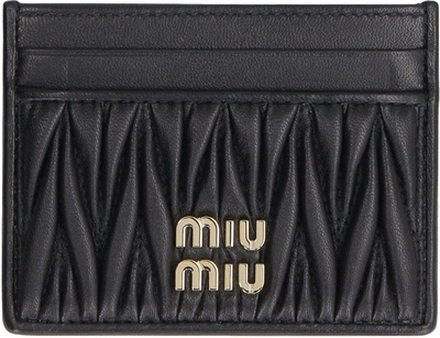 Shop Miu Miu Logo Lettering Card Holder In Black
