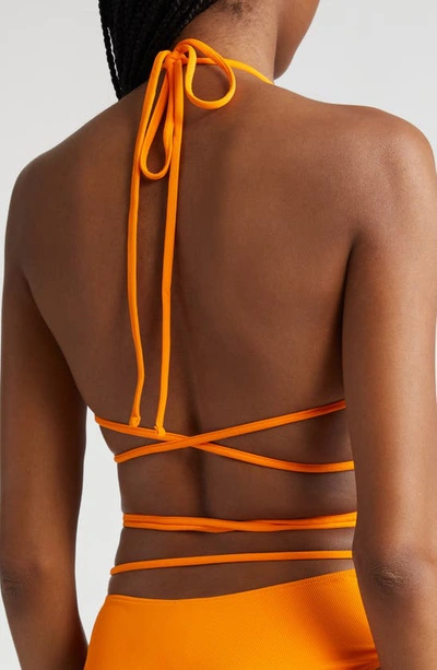 Shop K.ngsley Naomi Halter Crossover Tie Waist Bikini Top In Fluo Orange