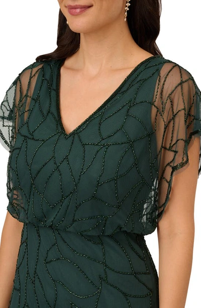 Shop Adrianna Papell Beaded Mesh Blouson Gown In Dusty Emerald