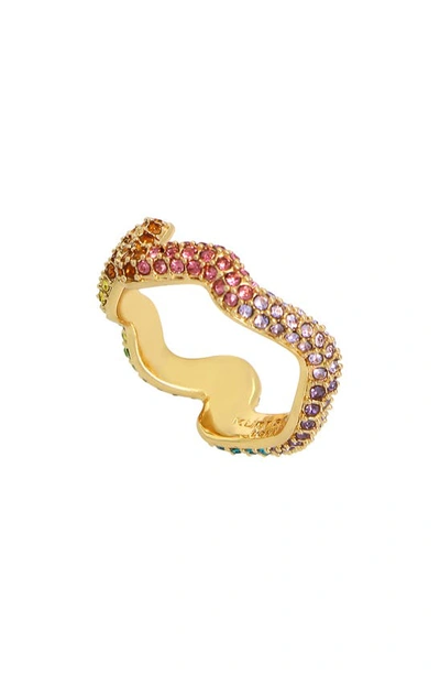 Shop Kurt Geiger Curved Crystal Band Ring In Gold Multi