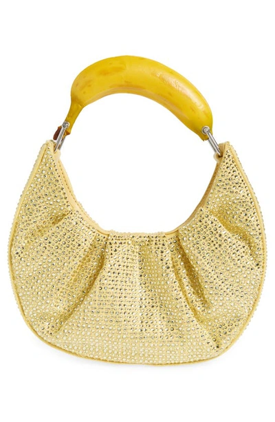 Shop Puppets And Puppets Banana Rhinestone Hobo Bag In Yellow