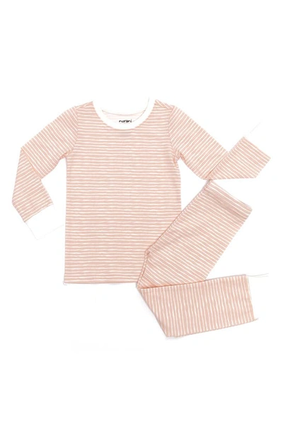 Shop Norani Stripe Fitted Two-piece Stretch Organic Cotton Pajamas In Pink