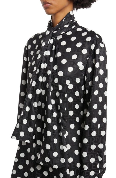 Shop Versace Polka Dot Tie Neck Long Sleeve Handkerchief Hem Dress In 5b040 Black White