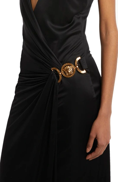 Shop Versace Plunge Neck Drape Cocktail Dress In 1b000 Black