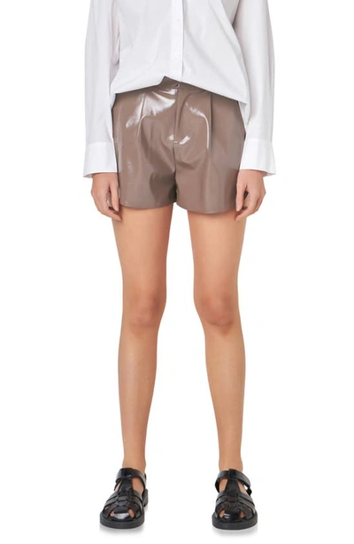 Shop Grey Lab Shiny Faux Leather Shorts In Mocha