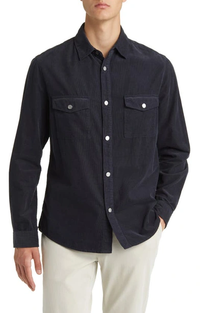 Shop Frame Long Sleeve Corduroy Button-up Shirt In Midnight Blue