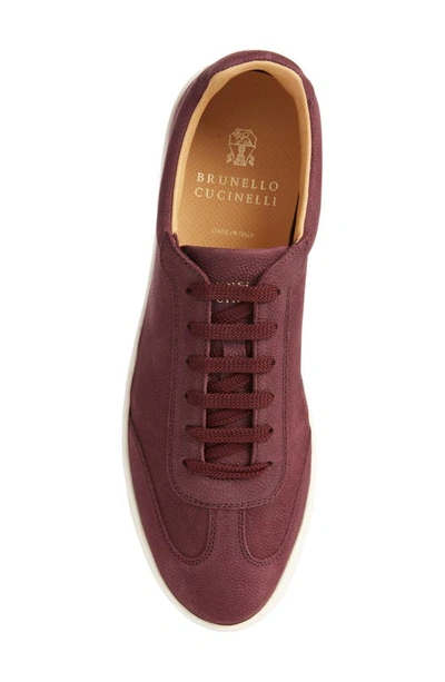 Shop Brunello Cucinelli Grained Nubuck Low Top Sneaker In C8837-burgundy