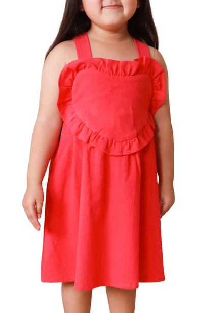 Shop Tiny Tribe Kids' Ruffle Heart Cotton Dress In Raspberry
