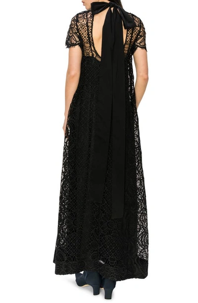 Shop Melloday Mock Neck Lace Overlay Maxi Dress In Black